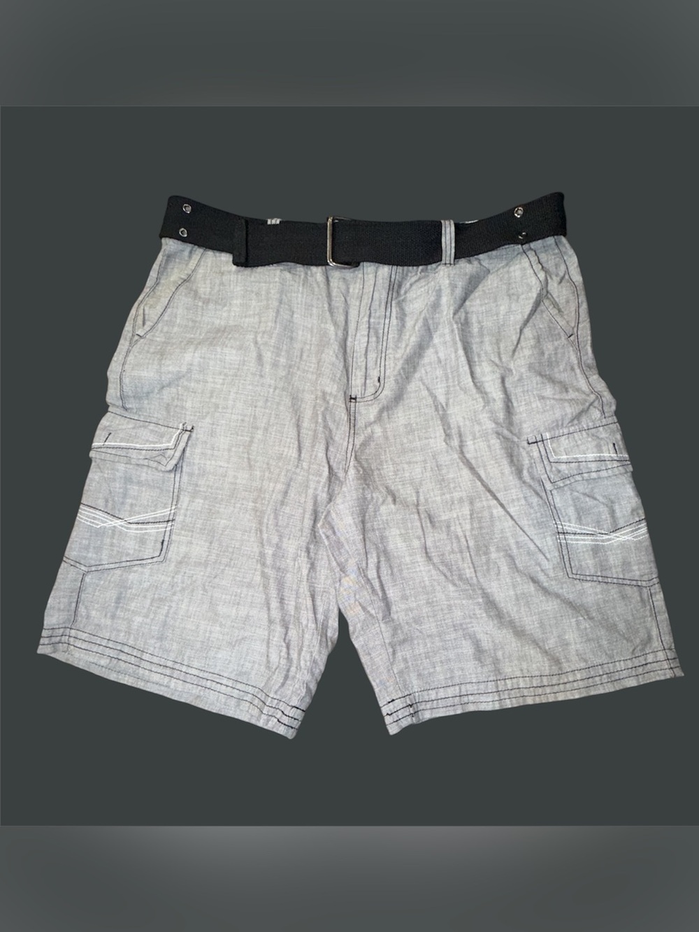 Beverly Hills Polo Club Cargo Shorts Men’s Size 38 Gray Chambray w/ Belt